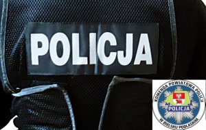 Napis POLICJA i logo powiatu bielskiego