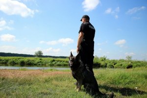 Policjant z psem służbowym
