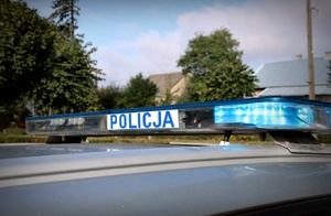 Radiowóz stoi przy drodze.